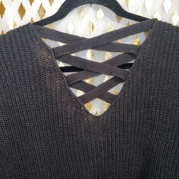 Ava & Viv Knit sweater V-Neck Black Sweater Criss Cross corset goth Details size - Picture 2 of 4